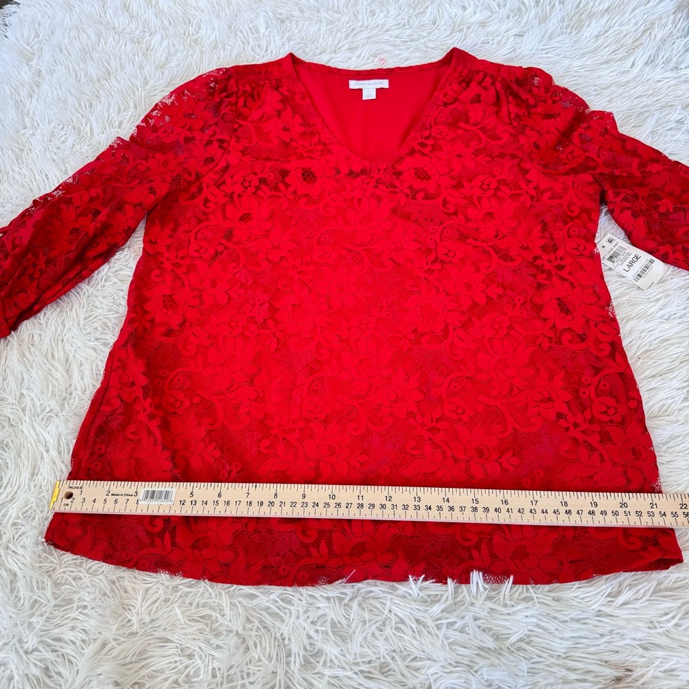 Charter Club Lace overlay blouse with 3/4 sleeves and cuff ties. Size Large - Picture 7 of 17